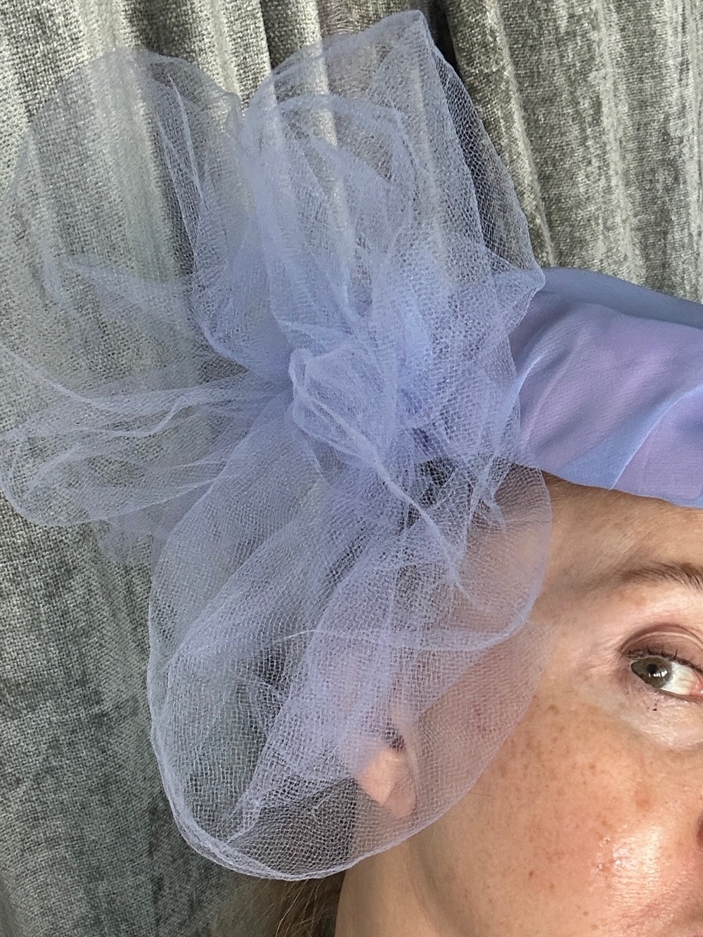 Polo or Church or costume Party fascinator Lilac color Mesh Appliqué tablet hat - Picture 9 of 16